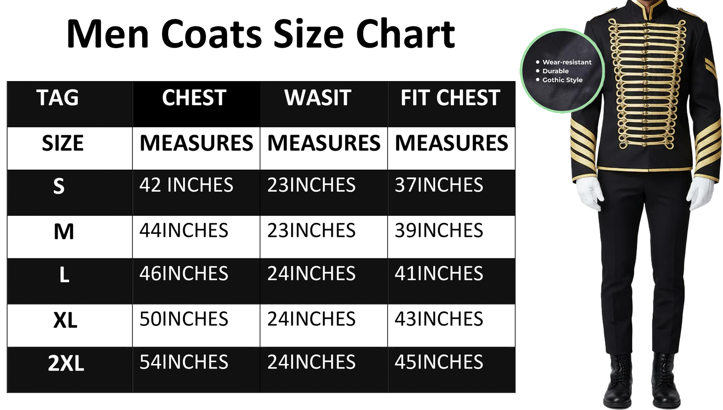 Prime Quality Handmade Men's Gothic Military Hussar Jacket Black Gold/Gold Jacket /USA