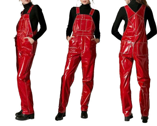 Women Vinyl Red Jumpsuit Romper Play Suit PVC