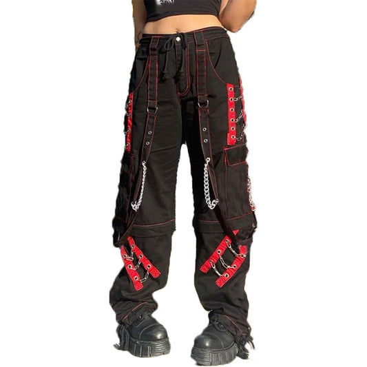 Women's Dark Gothic Baggy Unisex Cargo Metal Chain Hip Hop Wide Leg Trousers