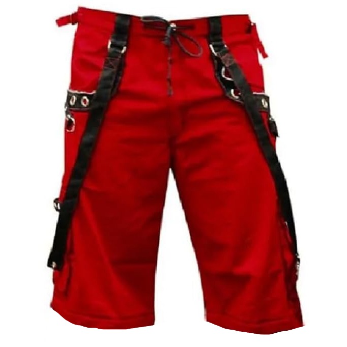 Gothic Men's Gothic Handmade Red Shorts Red Threads Black Straps Punk Rock Metal Chain Cyber/USA