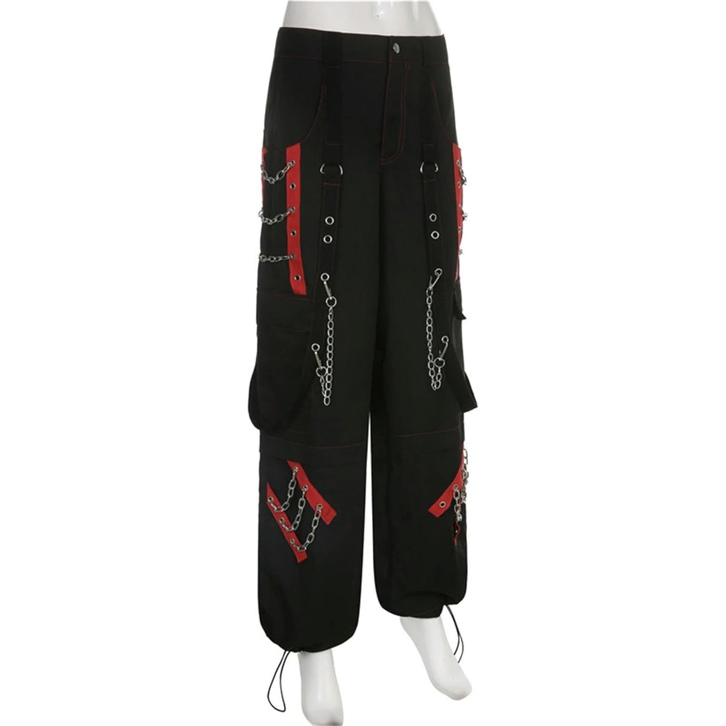 Women's Dark Gothic Baggy Unisex Cargo Metal Chain Hip Hop Wide Leg Trousers