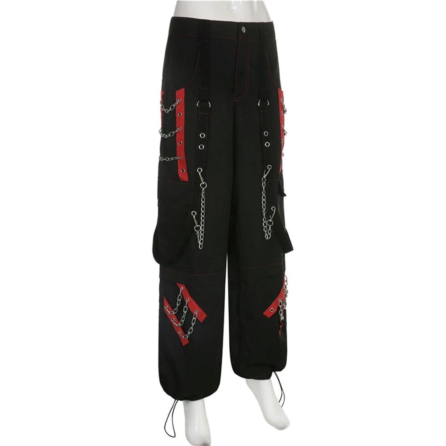 Women's Dark Gothic Baggy Unisex Cargo Metal Chain Hip Hop Wide Leg Trousers