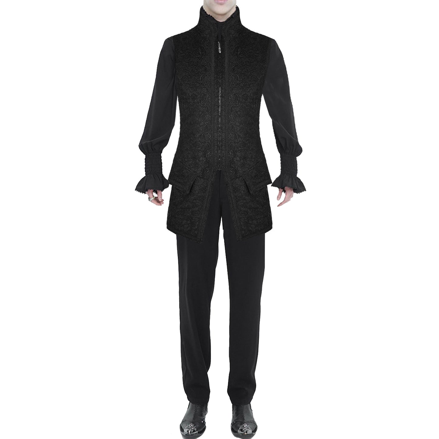 Men's Long Waistcoat Vest Black Gothic Steampunk Victorian Aristocrat