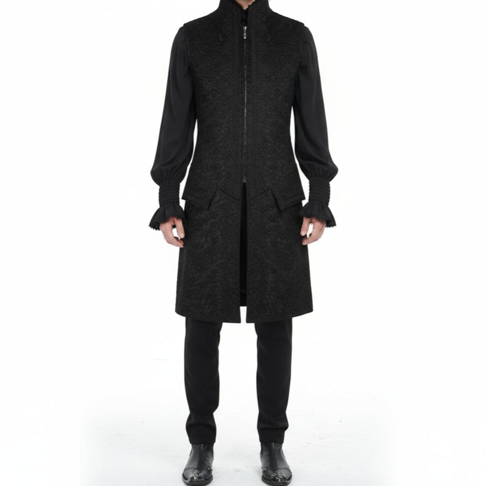 Men's Long Waistcoat Vest Black Gothic Steampunk Victorian Aristocrat