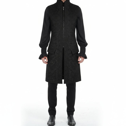 Men's Long Waistcoat Vest Black Gothic Steampunk Victorian Aristocrat