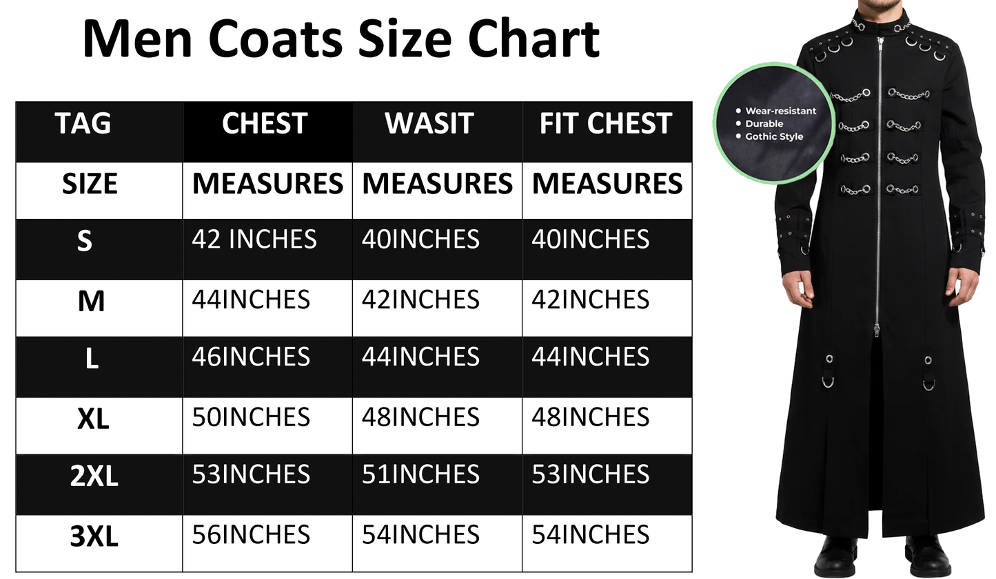 GOTHIC MEN'S HANDMADE CHAIN EYELET COAT