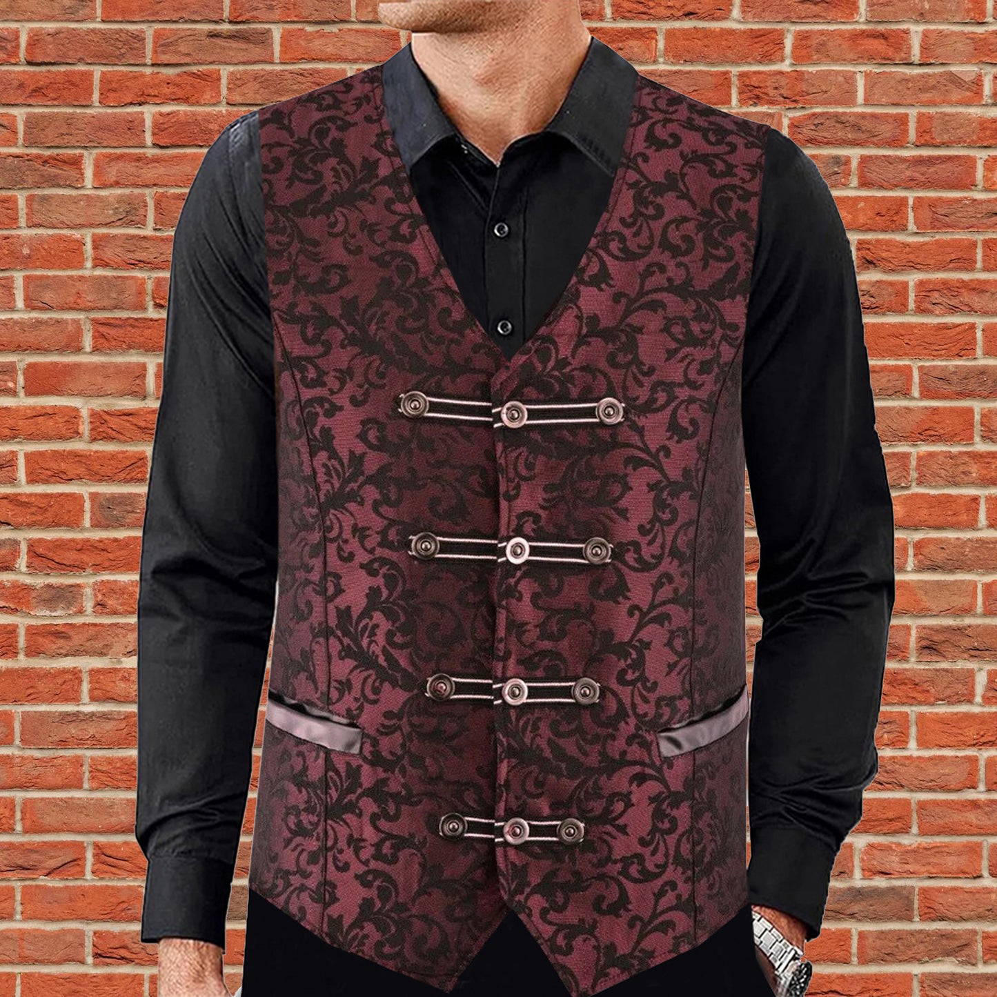 Premium Extreme Quality Men's Vest Waistcoat Red Damask Velvet Goth Steampunk VTG/Brocade Vest