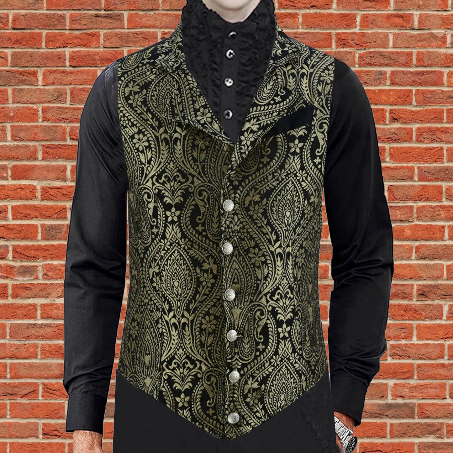 Handmade Gold Men's Victorian Suit Gentleman Vest Steampunk Gothic Waistcoat/Usa