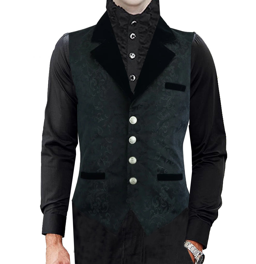 PREMIUM RENAISSANCE MEN'S WAISTCOAT BLACK BROCADE ARISTOCRAT VEST