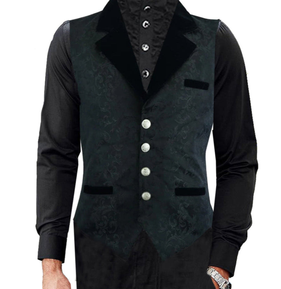 PREMIUM RENAISSANCE MEN'S WAISTCOAT BLACK BROCADE ARISTOCRAT VEST