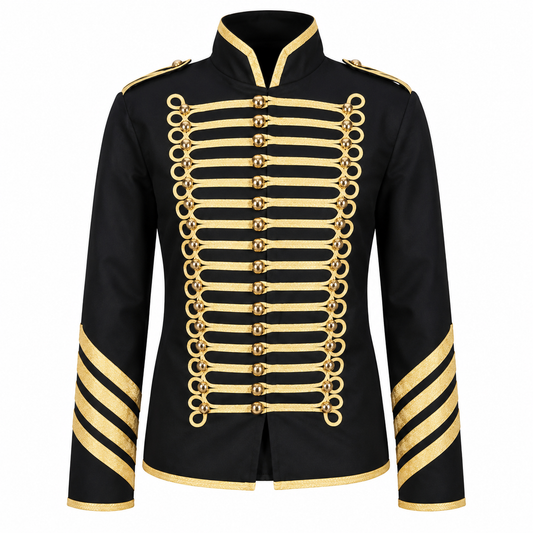 Prime Quality Handmade Men's Gothic Military Hussar Jacket Black Gold/Gold Jacket /USA