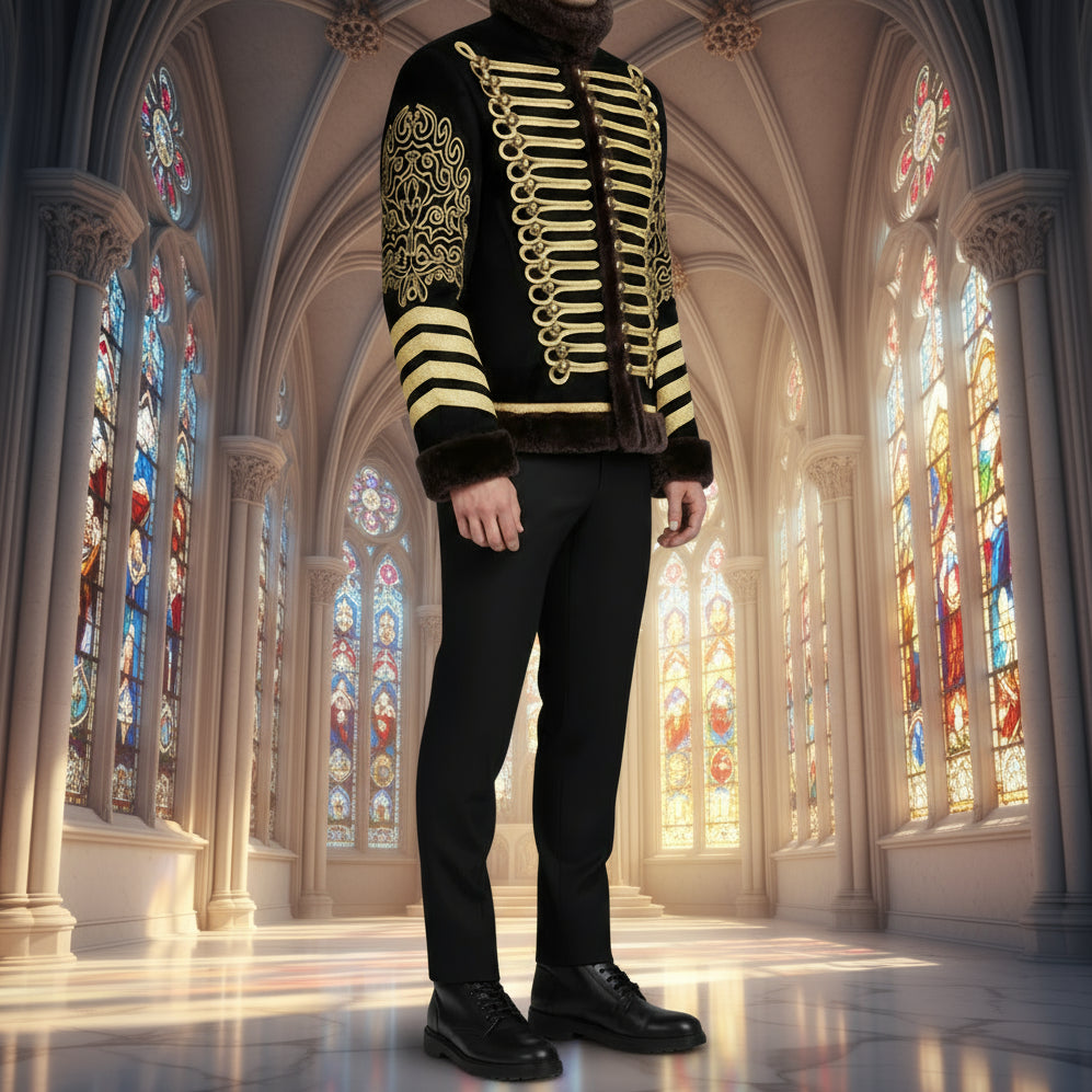 New Napoleonic Hussars Uniform Military Style Tunic Pelisse Jimi Hendrix Jacket Parade Drummer Officer Faux Fur