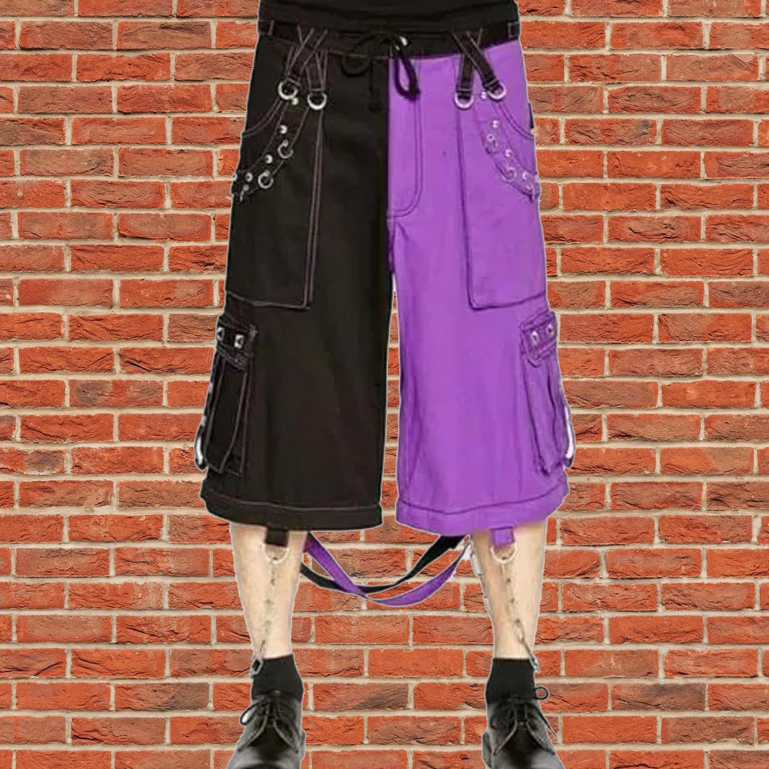 Gothic Bondage Men's Short Alternative Punk Rock Transformer Purple Baggy Shorts