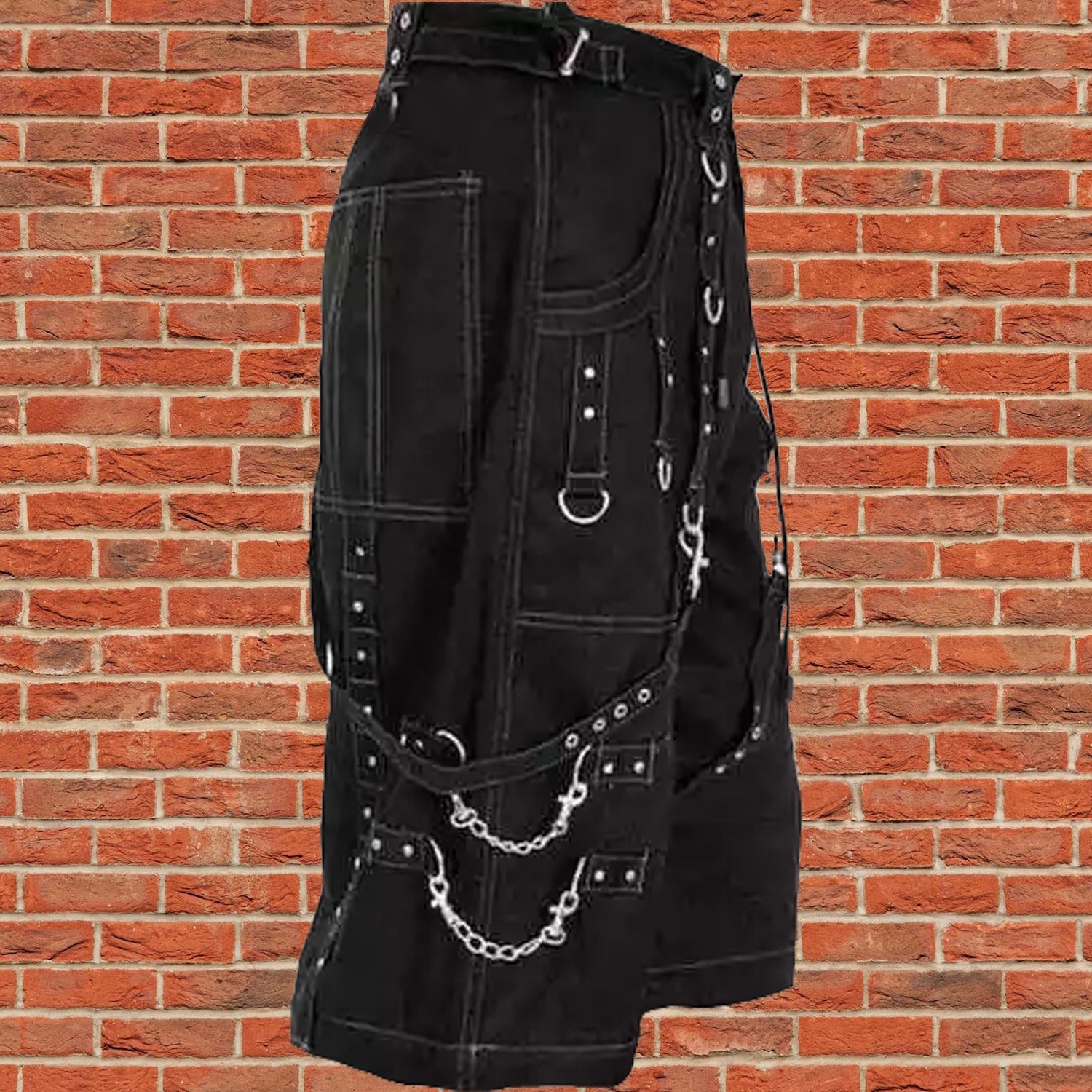 Men Handmade Gothic Bondage Grey Thread Cyber Punk Shorts Metal Studs Shorts