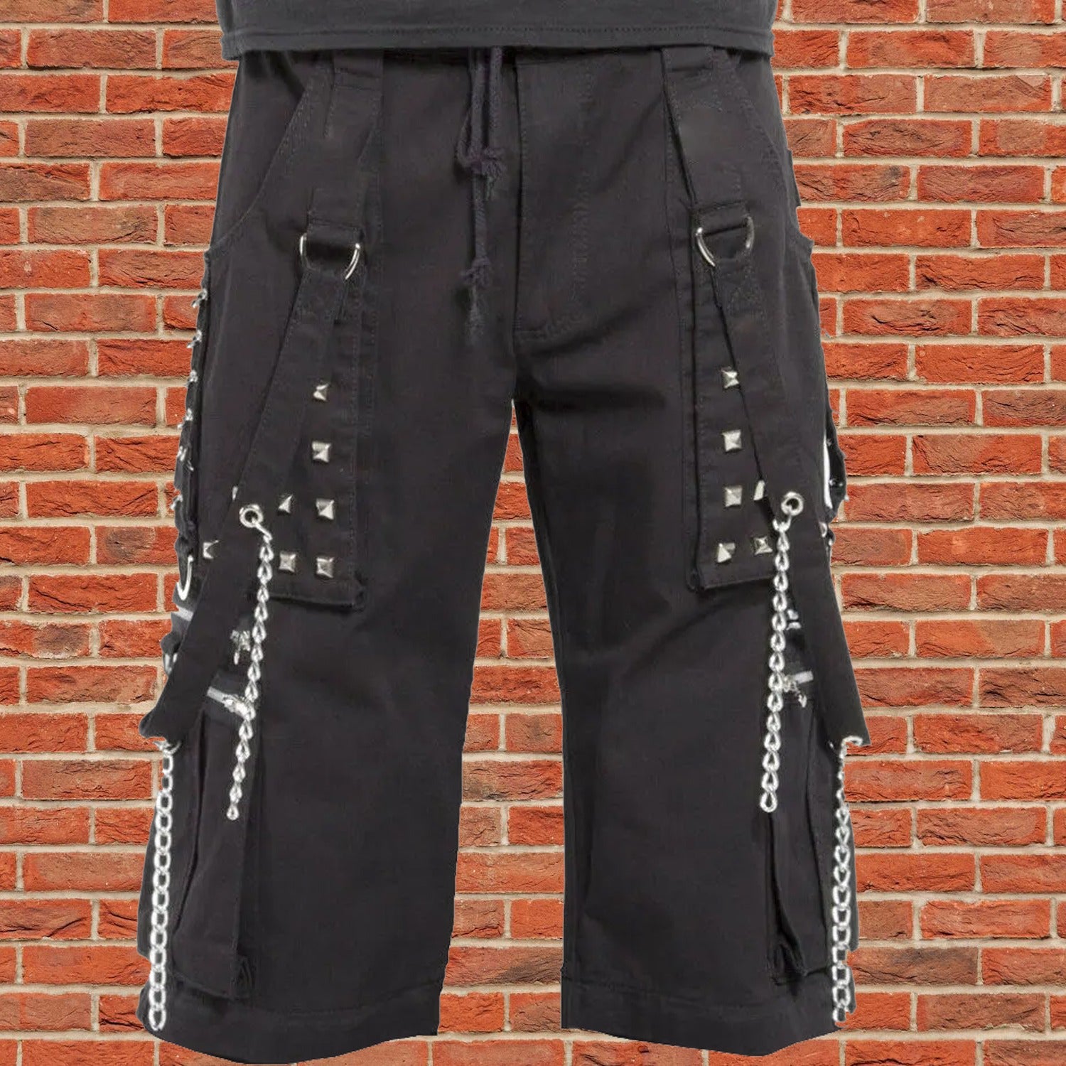 Men's Electro Bondage Rave Gothic Cyber Chain Goth Jeans Punk Rock Shorts