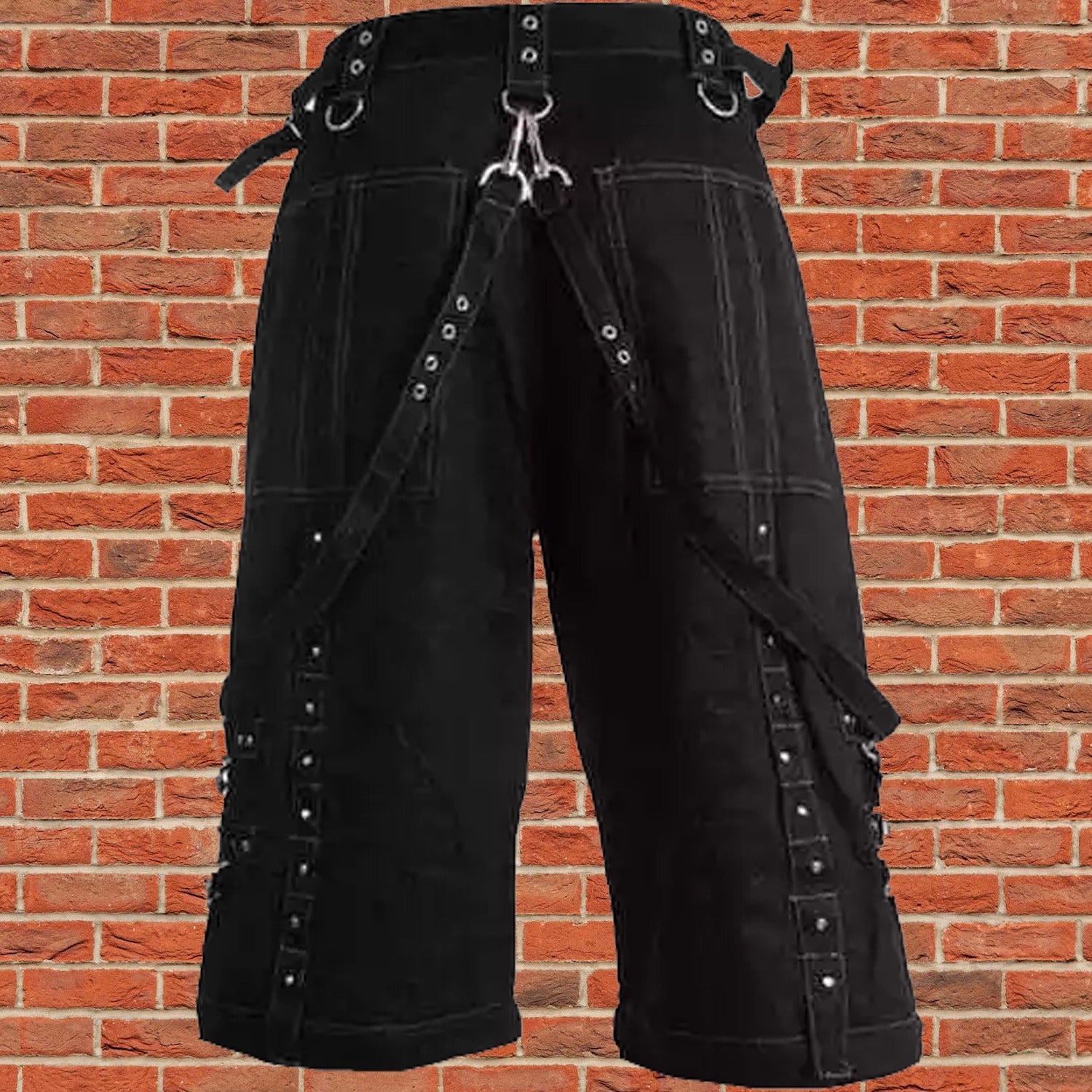 Men Handmade Gothic Bondage Grey Thread Cyber Punk Shorts Metal Studs Shorts