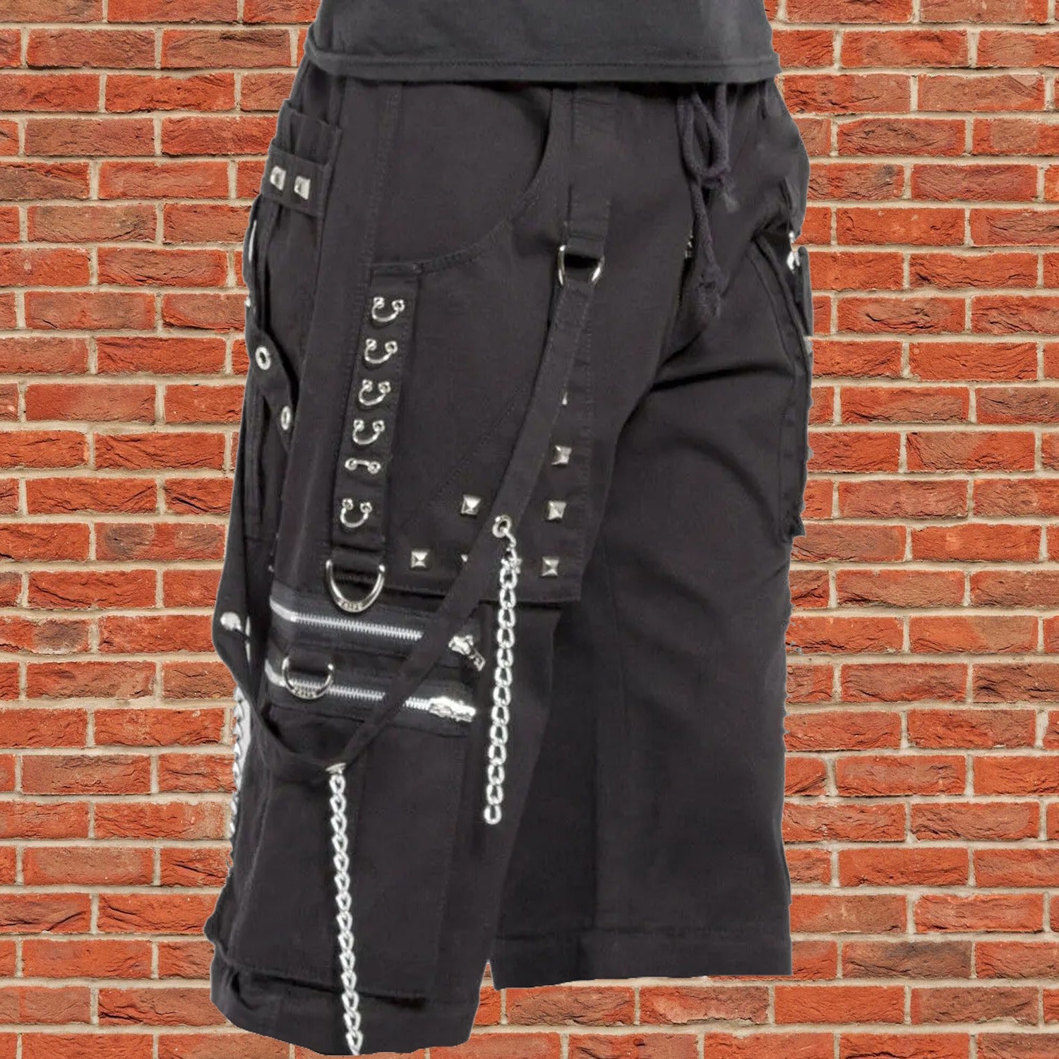 Men's Electro Bondage Rave Gothic Cyber Chain Goth Jeans Punk Rock Shorts
