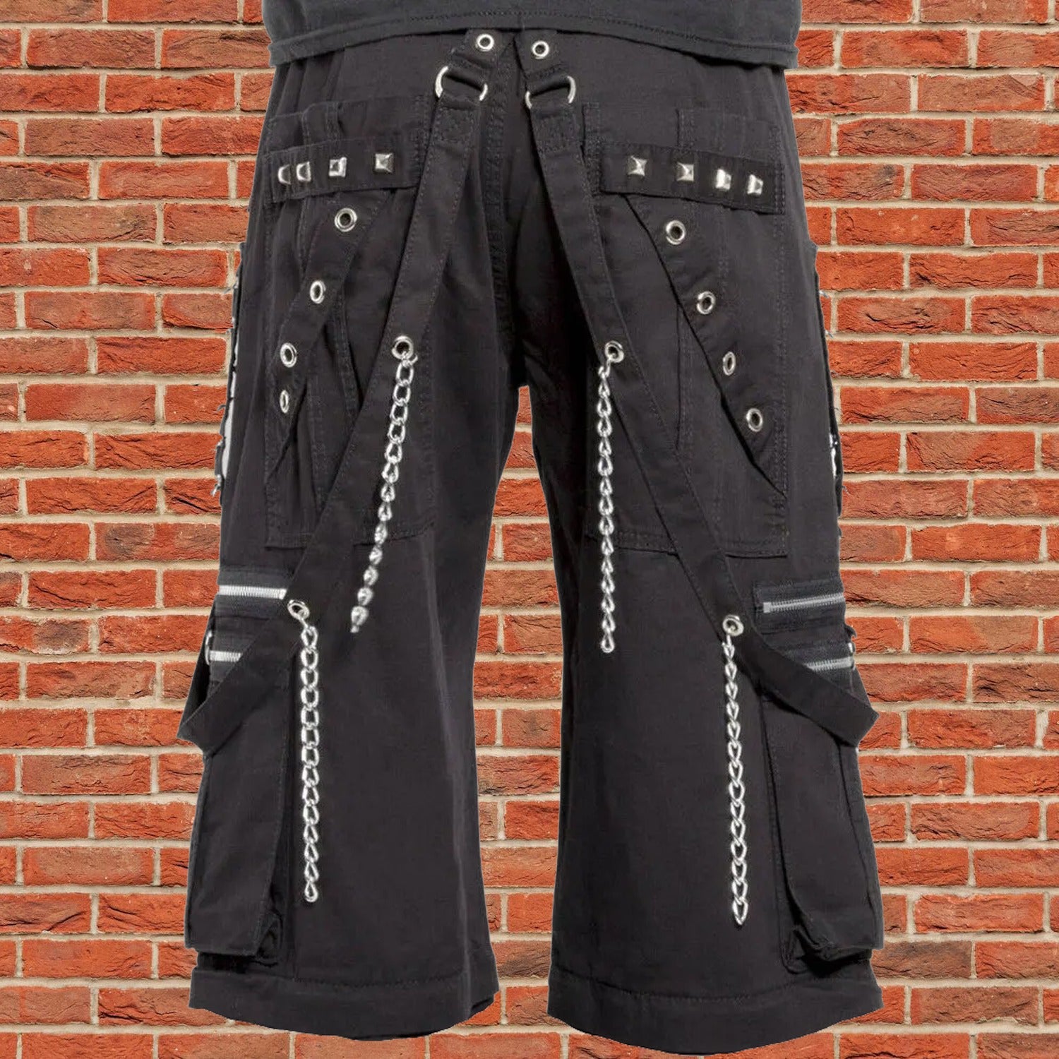 Men's Electro Bondage Rave Gothic Cyber Chain Goth Jeans Punk Rock Shorts