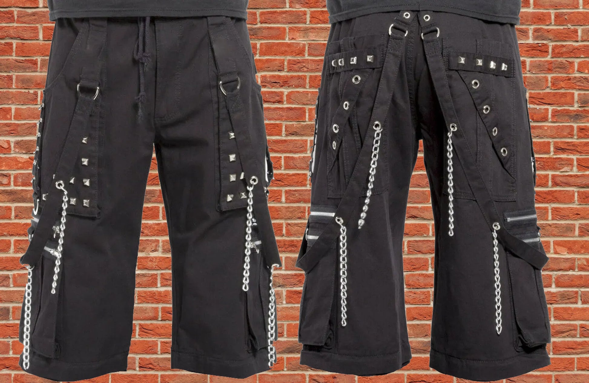 Men's Electro Bondage Rave Gothic Cyber Chain Goth Jeans Punk Rock Shorts
