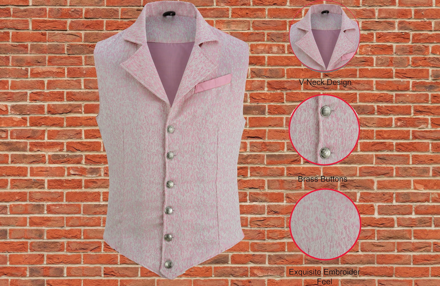 Handmade Pink Men's Victorian Suit Gentleman Vest Steampunk Gothic Waistcoat/Usa