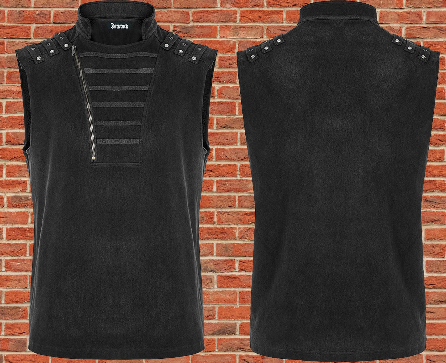 Gothic Mens Dark Gothic Zip Up Tank Top Vest