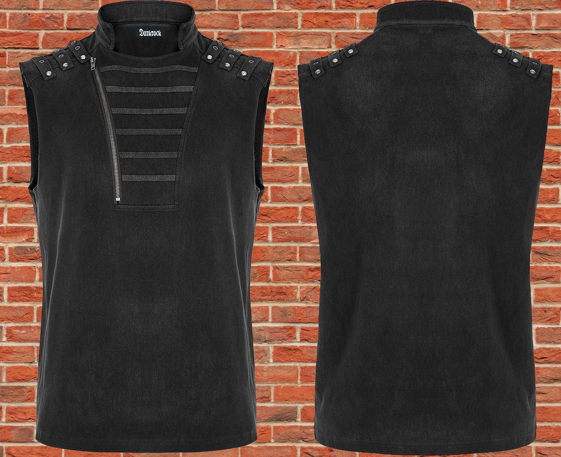 Gothic Mens Dark Gothic Zip Up Tank Top Vest