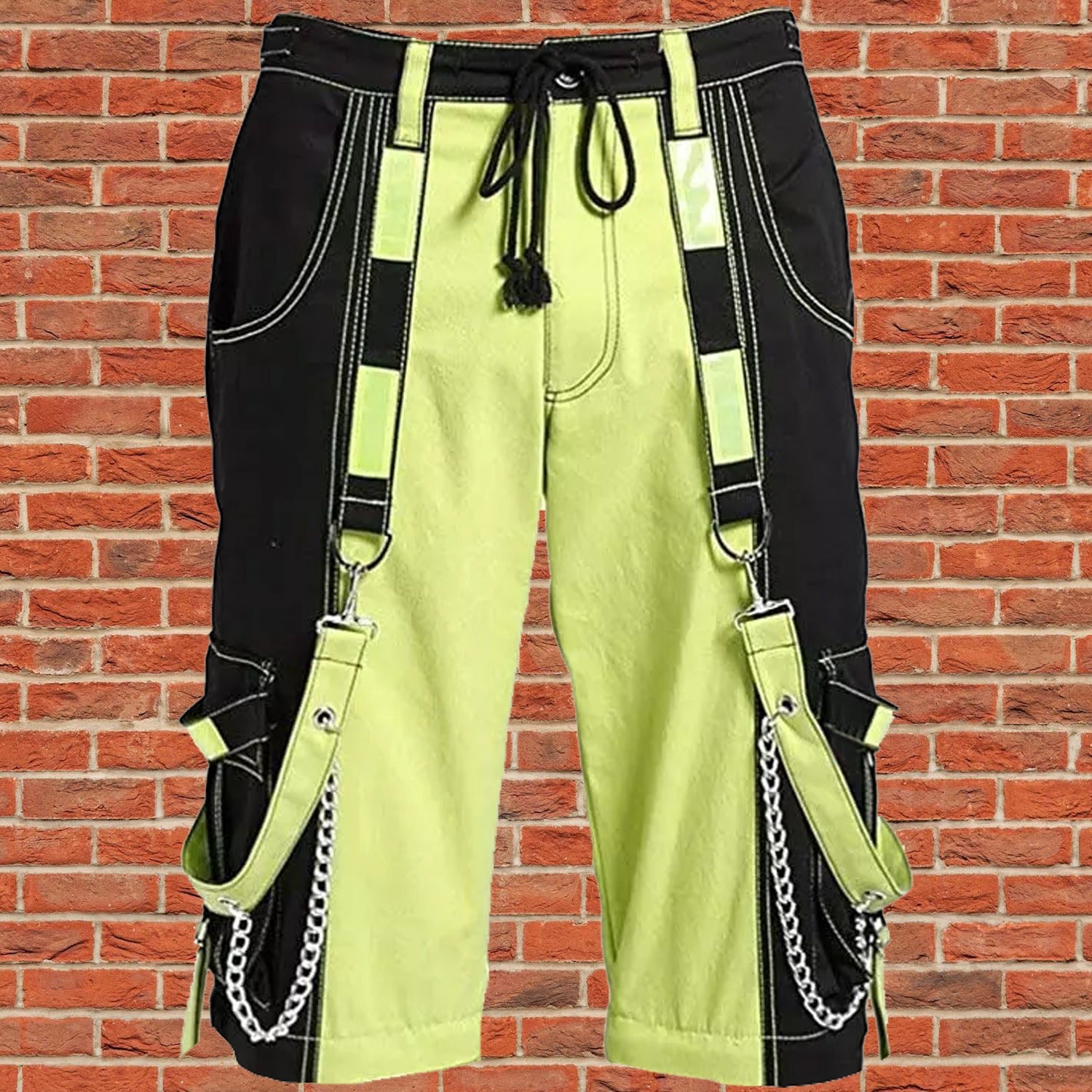 Prime Quality Men Extreme Bondage Limelight Lime Green Skater Gothic Punk Rocker Cyber Goth Steampunk Biker Shorts