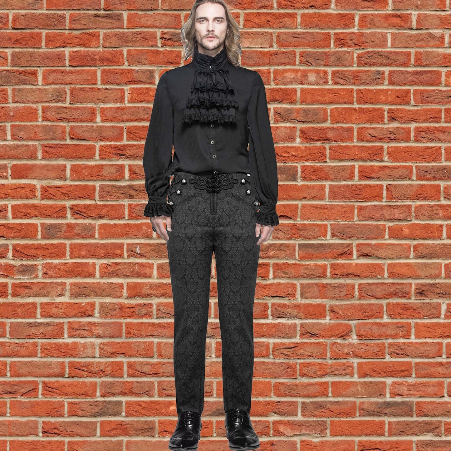 Devil Fashion Mens Gothic Steampunk Dress Pants Trousers Black Victorian Damask