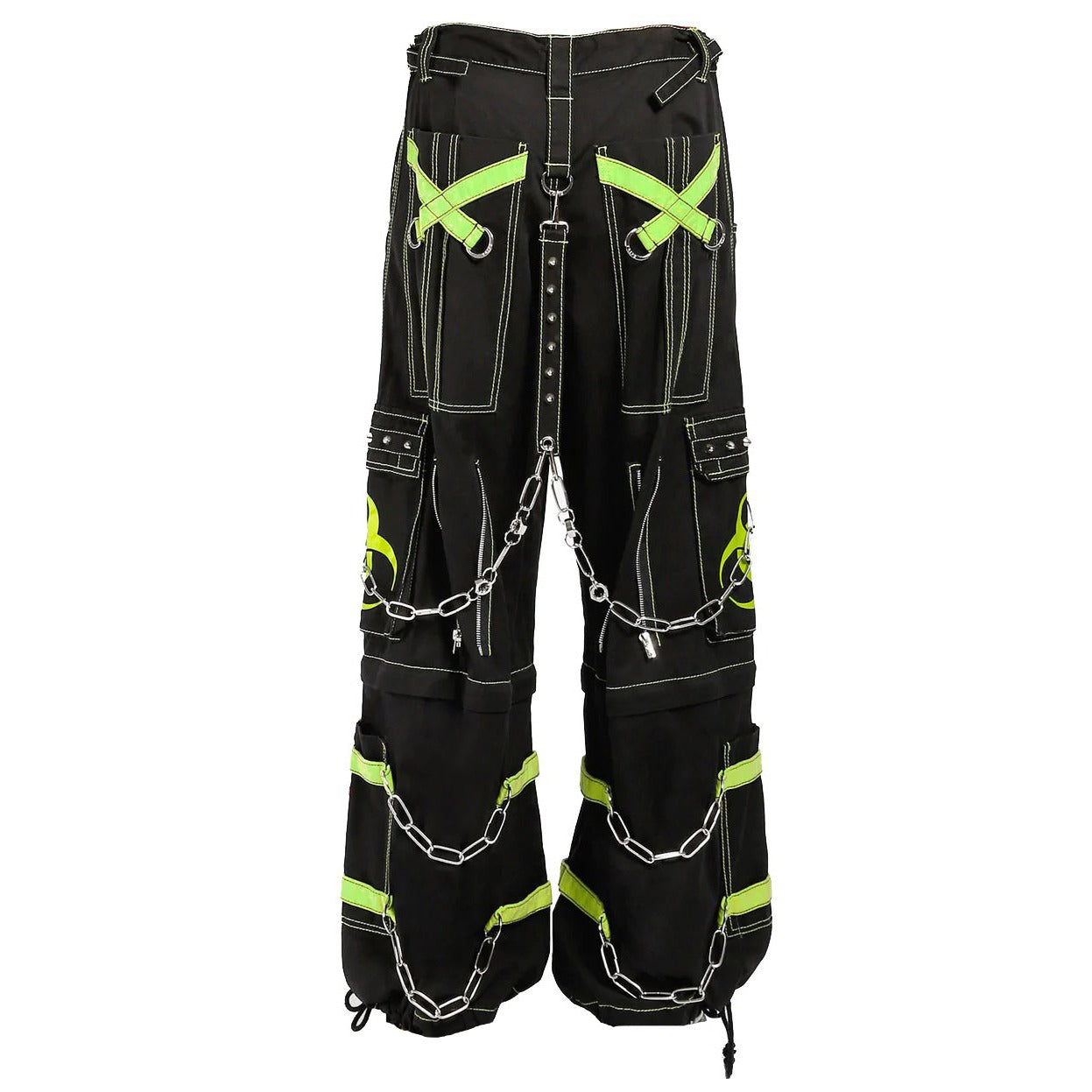 New Biohazard Men Gothic Black/Lime Bondage Reflective Biohazard Symbol Pant Alternative Punk Rock Trouser Shorts