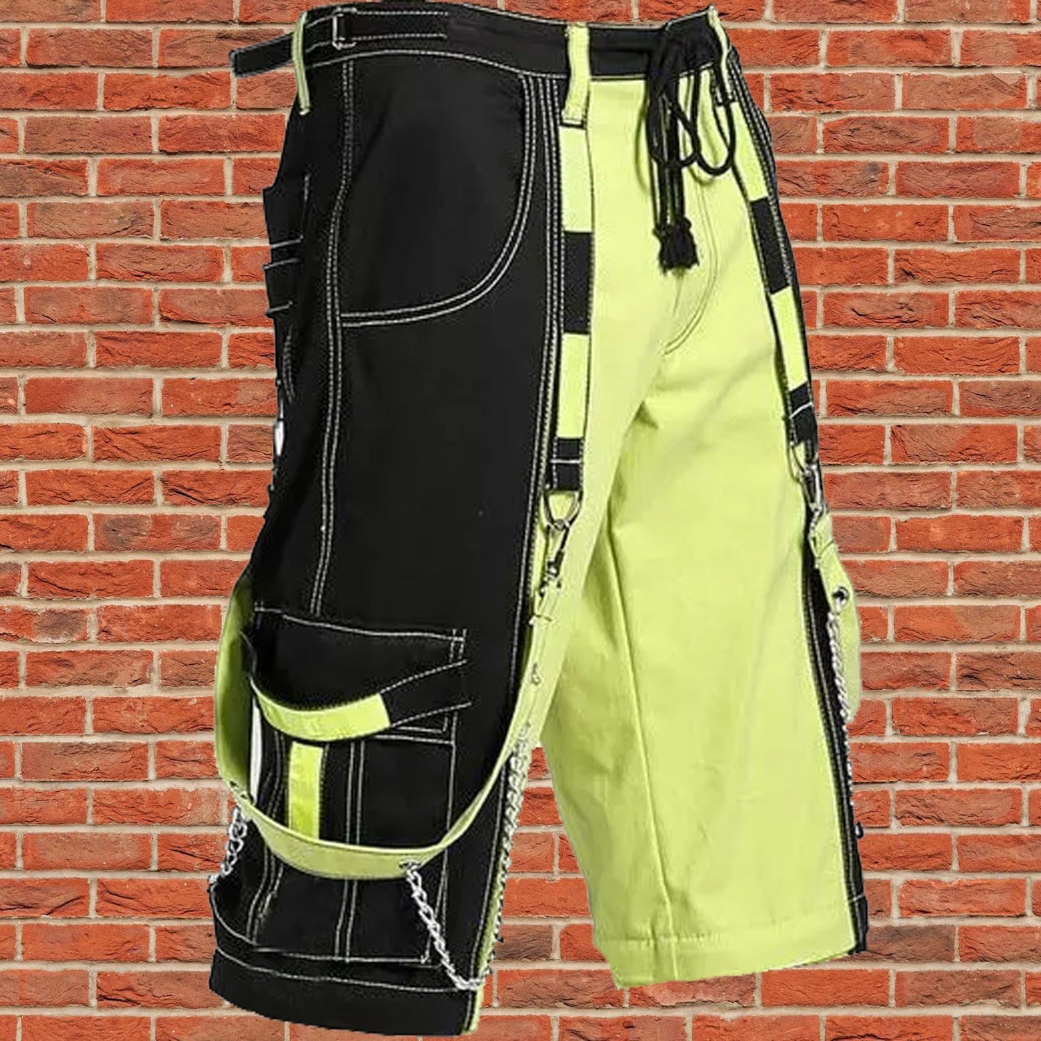 Prime Quality Men Extreme Bondage Limelight Lime Green Skater Gothic Punk Rocker Cyber Goth Steampunk Biker Shorts