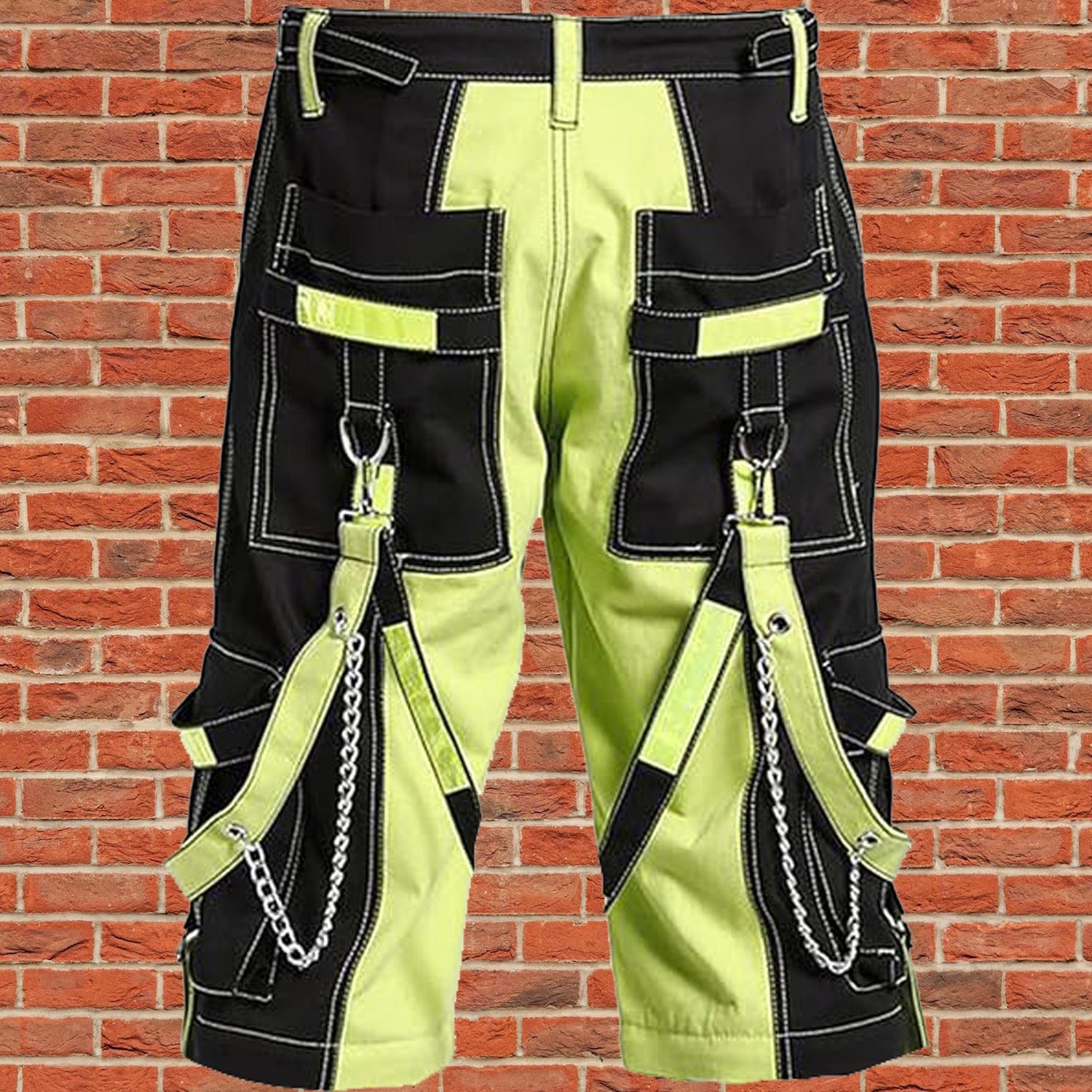 Prime Quality Men Extreme Bondage Limelight Lime Green Skater Gothic Punk Rocker Cyber Goth Steampunk Biker Shorts
