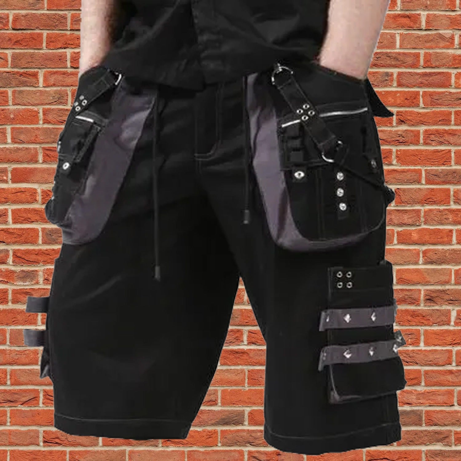 Gothic Men's Black Grey Men Short Gothic Cotton Studs Metal Punk