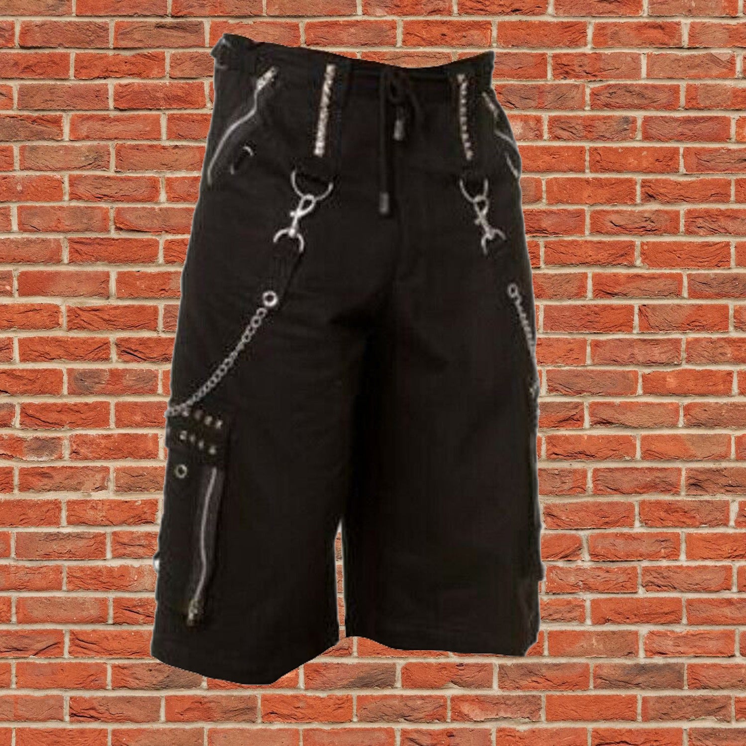Gothic Men Black Chrome Trousers Punk Rock Studs Metal /Chain Shorts