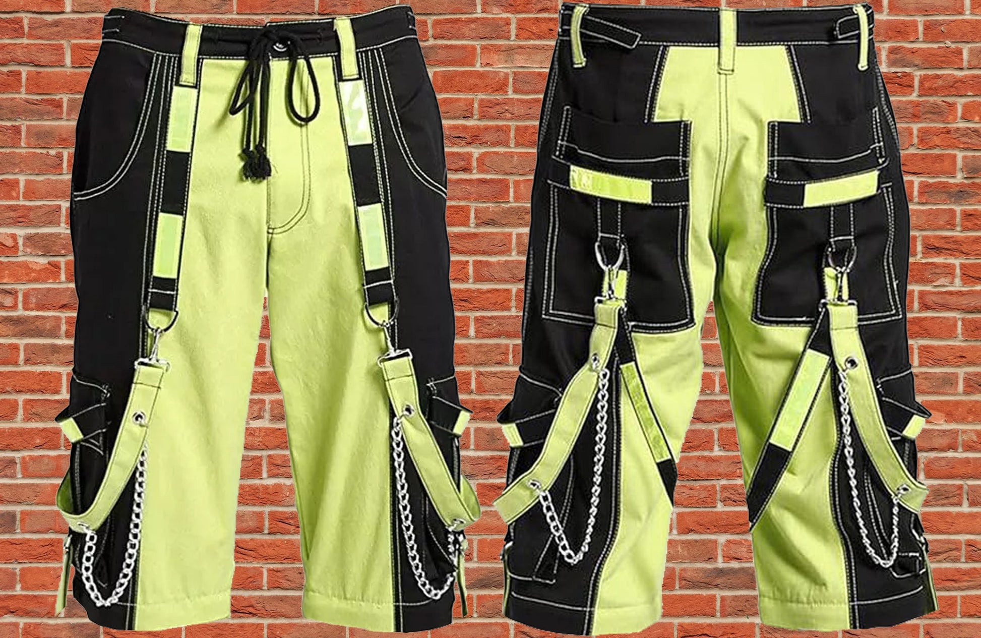 Prime Quality Men Extreme Bondage Limelight Lime Green Skater Gothic Punk Rocker Cyber Goth Steampunk Biker Shorts