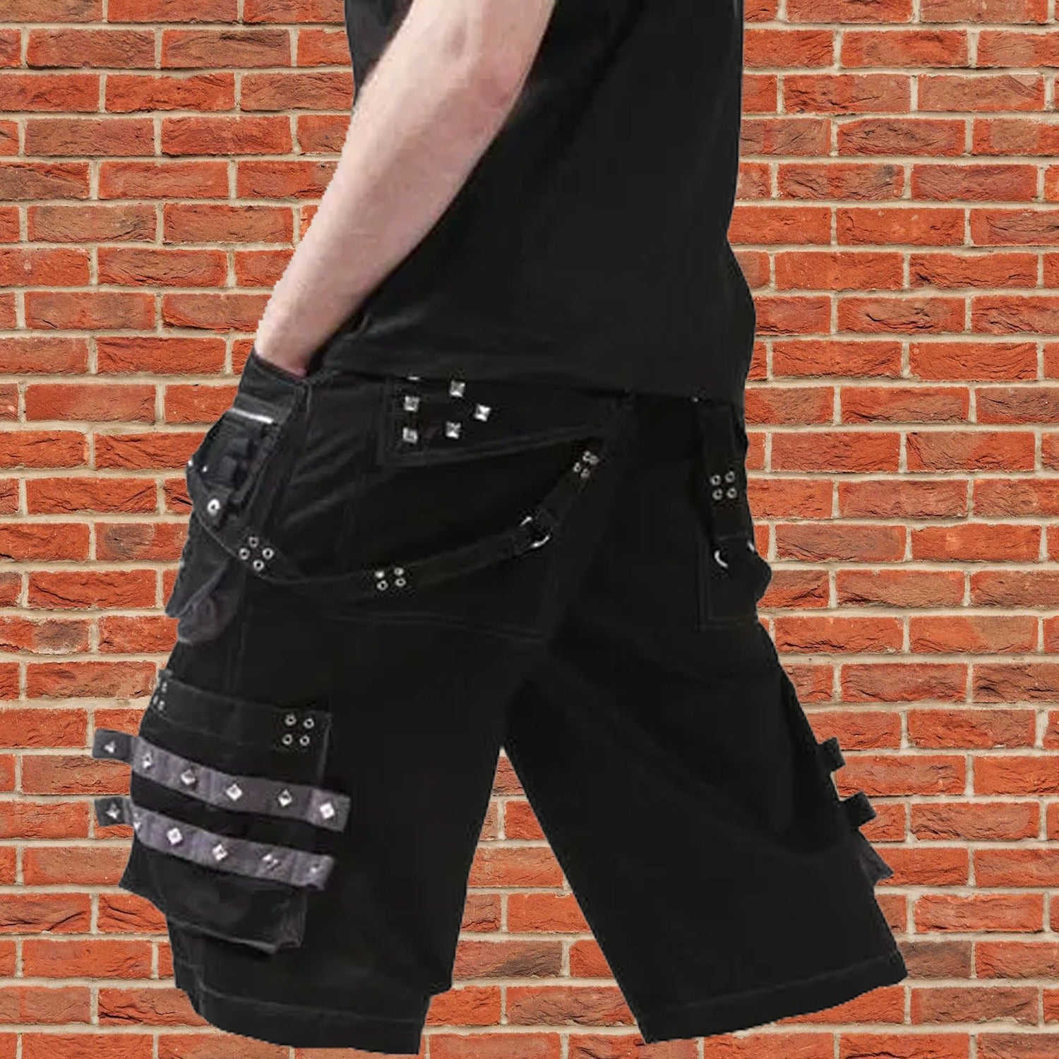 Gothic Men's Black Grey Men Short Gothic Cotton Studs Metal Punk