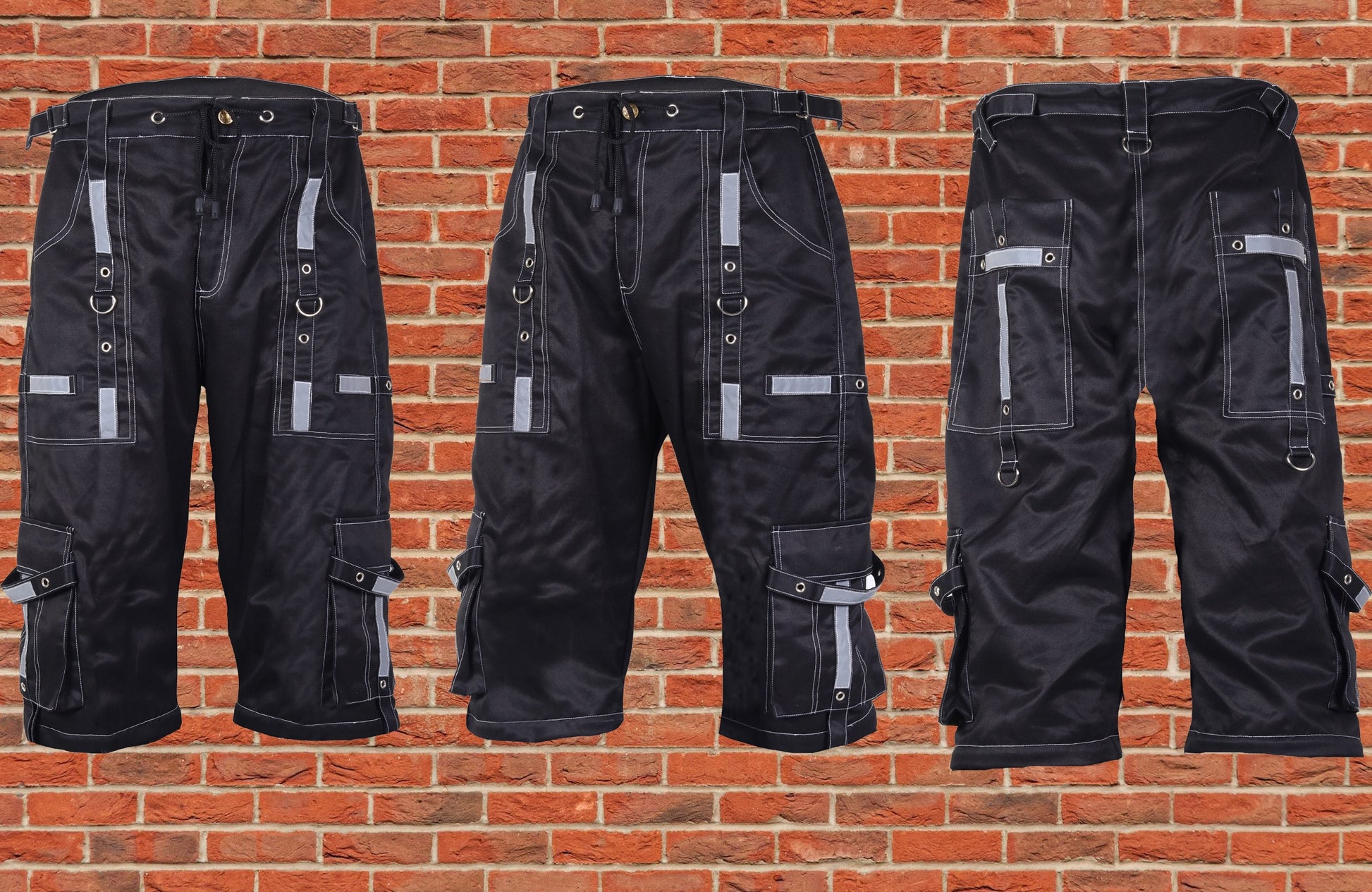 Gothic Bondage Reflective Men Short Alternative Punk Rock Emo Shorts