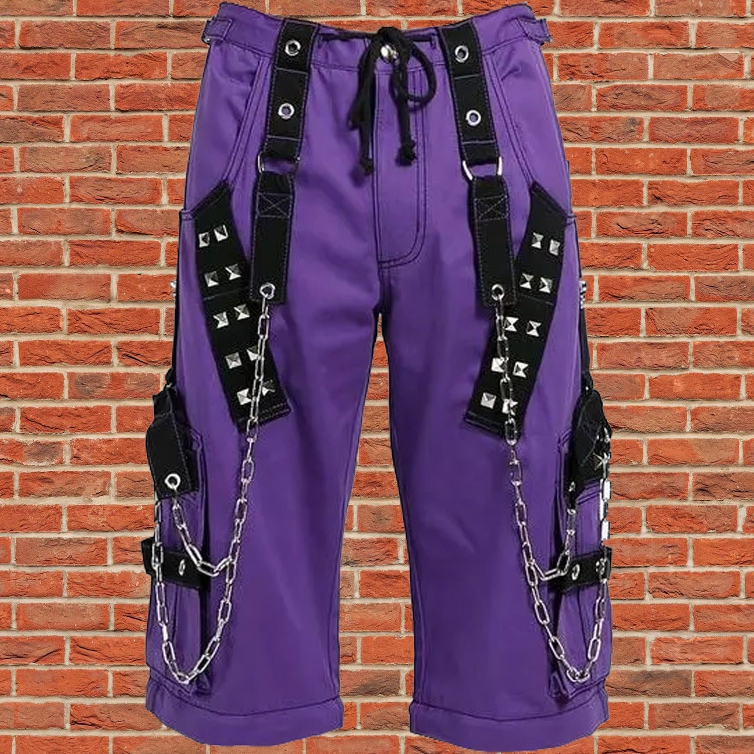 Gothic Bondage Handmade Men Short Alternative Punk Rock Transformer Trouser Purple Baggy