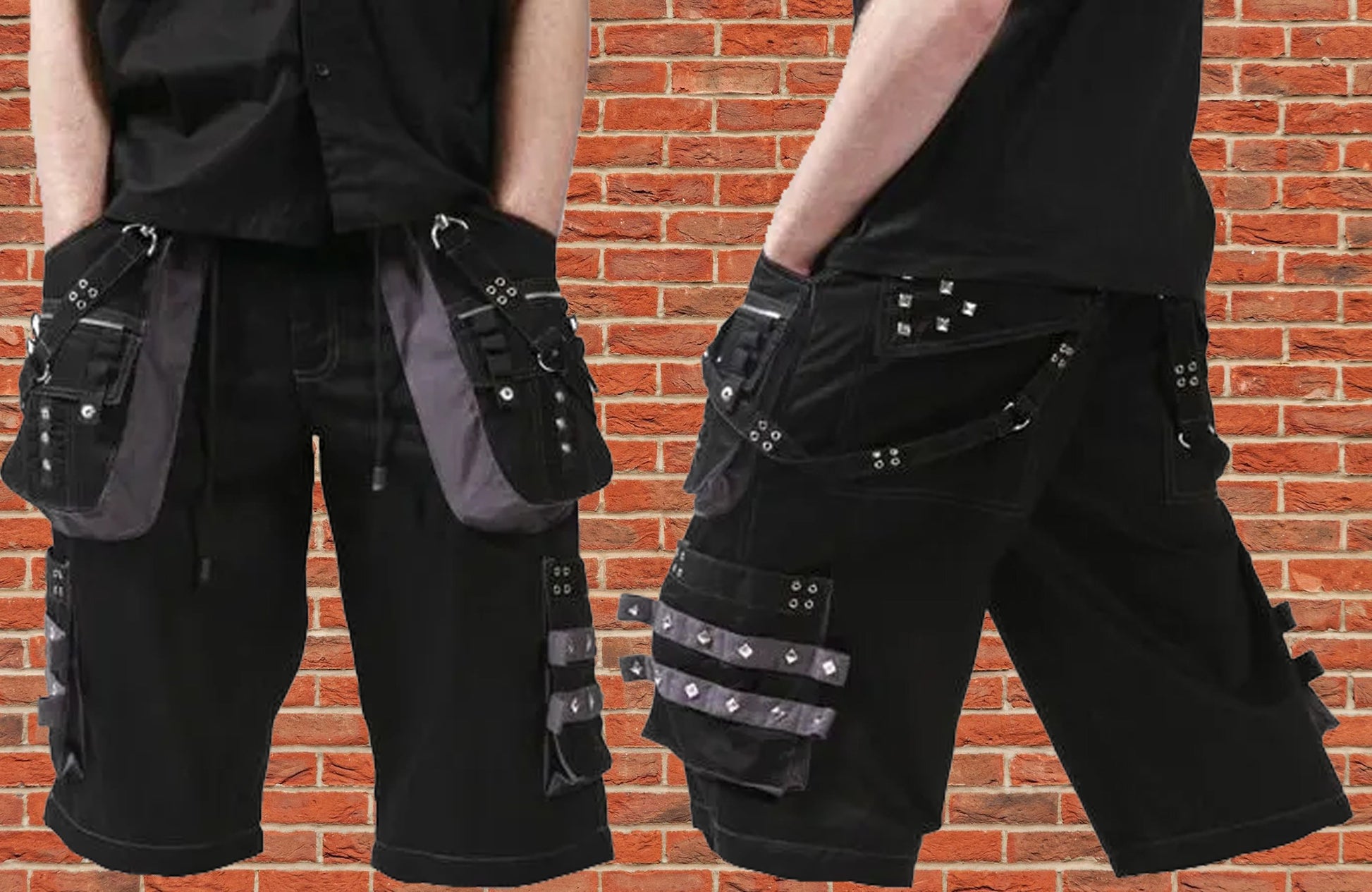 Gothic Men's Black Grey Men Short Gothic Cotton Studs Metal Punk