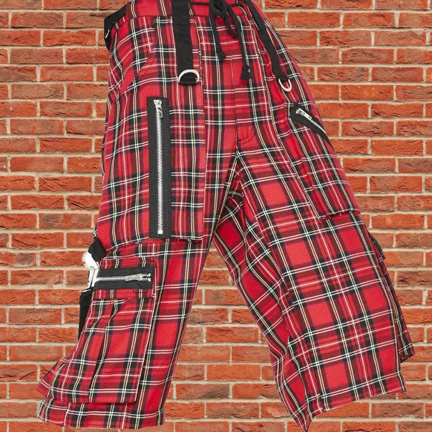 Gothic Bondage Red Plaid Men's Alternative Punk Rock Emo Shorts