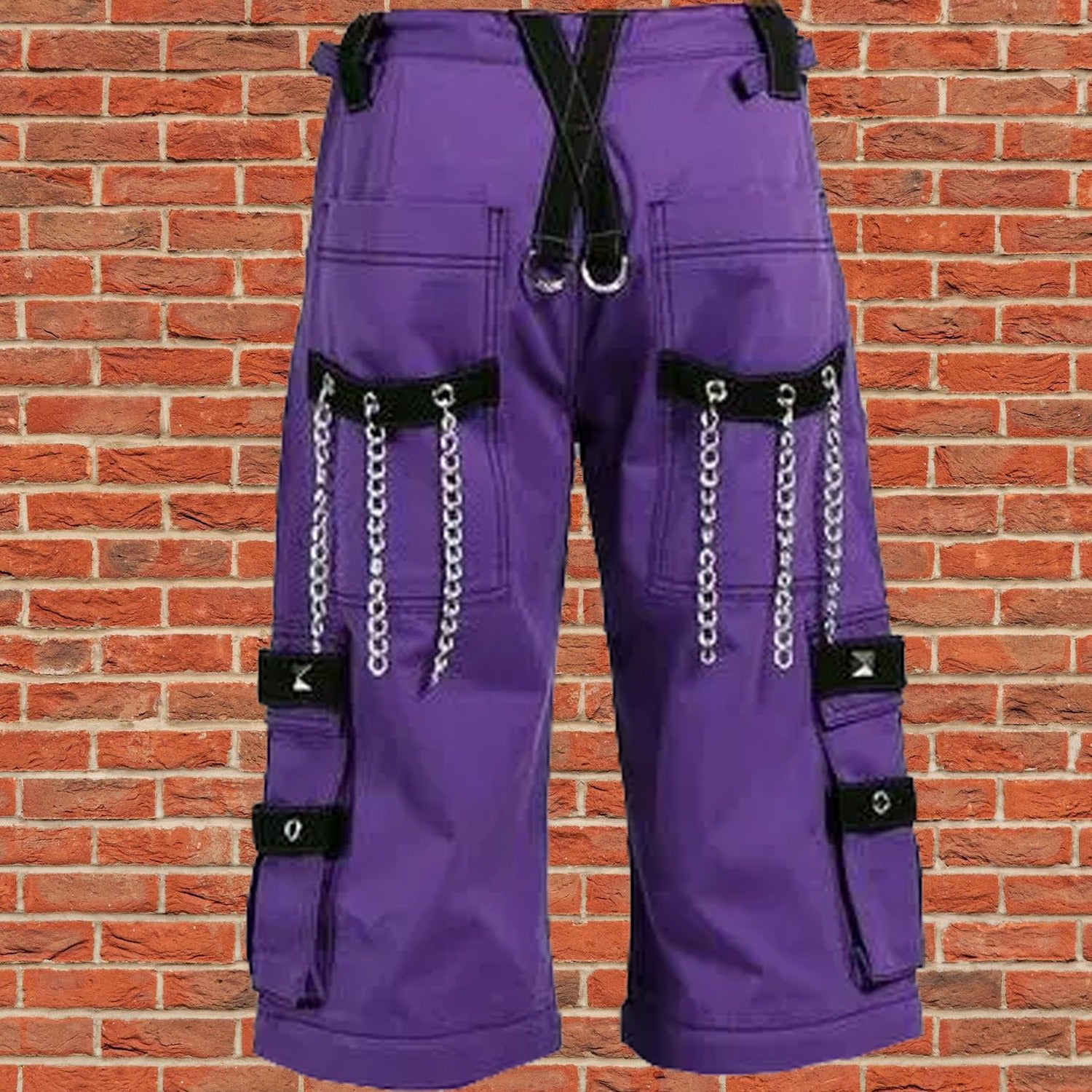Gothic Bondage Handmade Men Short Alternative Punk Rock Transformer Trouser Purple Baggy