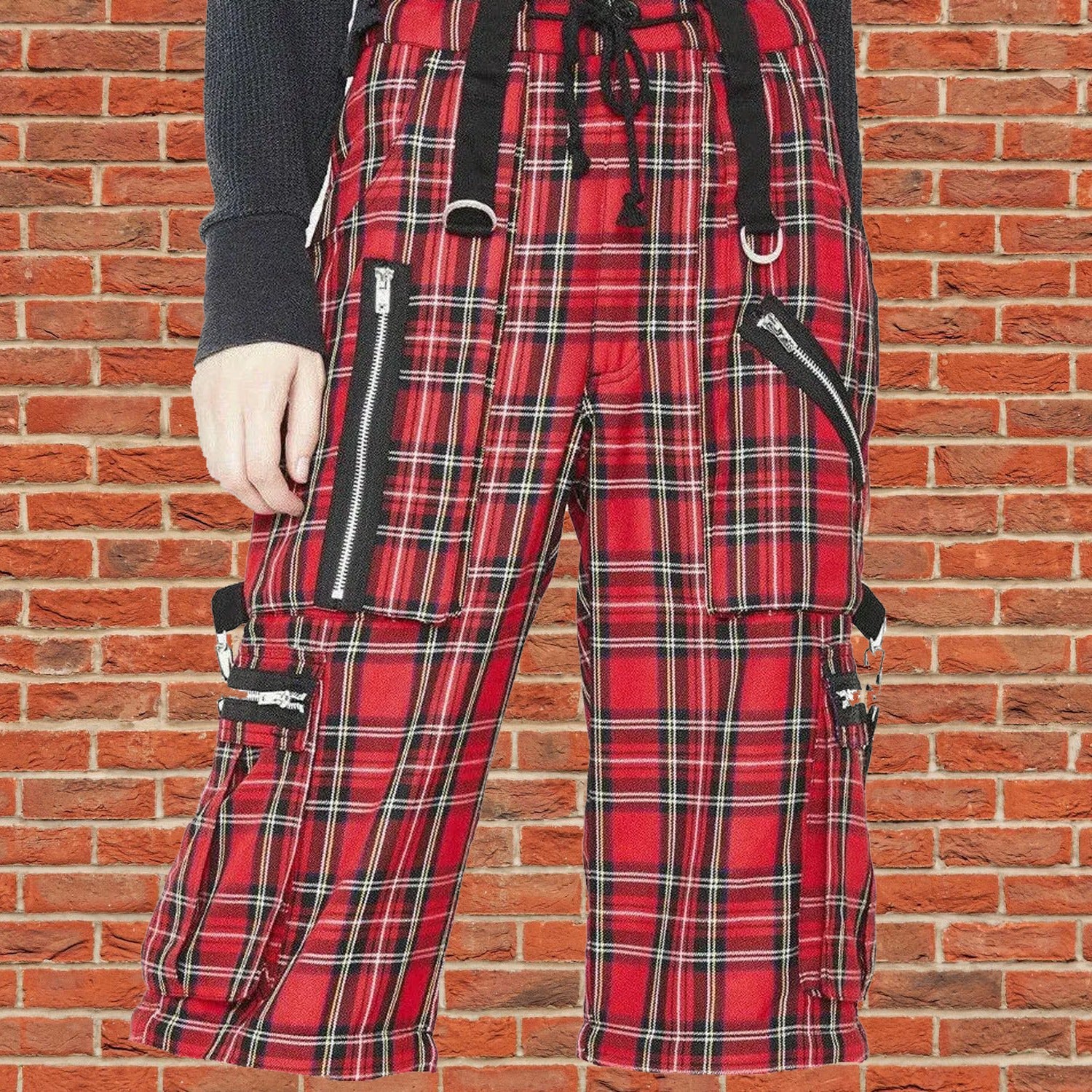Gothic Bondage Red Plaid Men's Alternative Punk Rock Emo Shorts