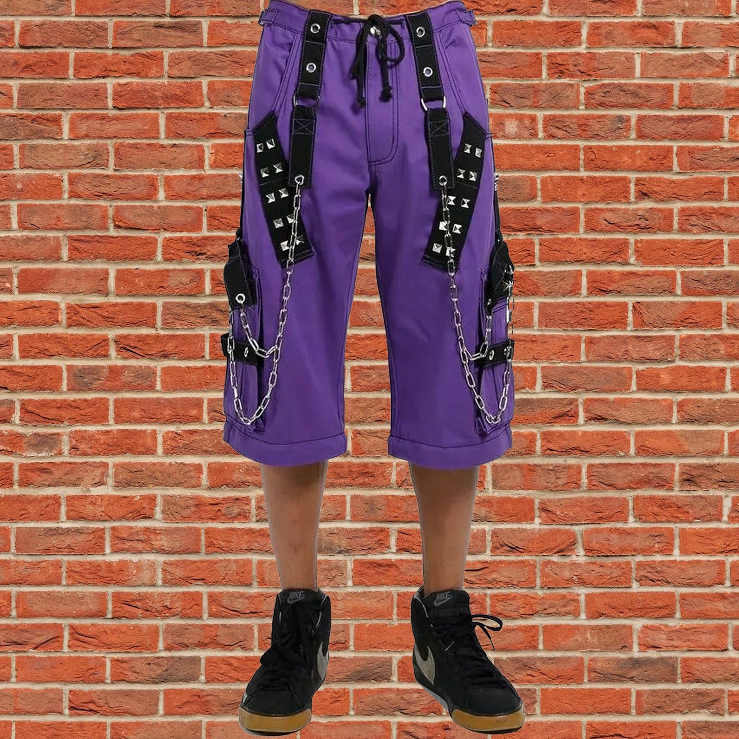 Gothic Bondage Handmade Men Short Alternative Punk Rock Transformer Trouser Purple Baggy