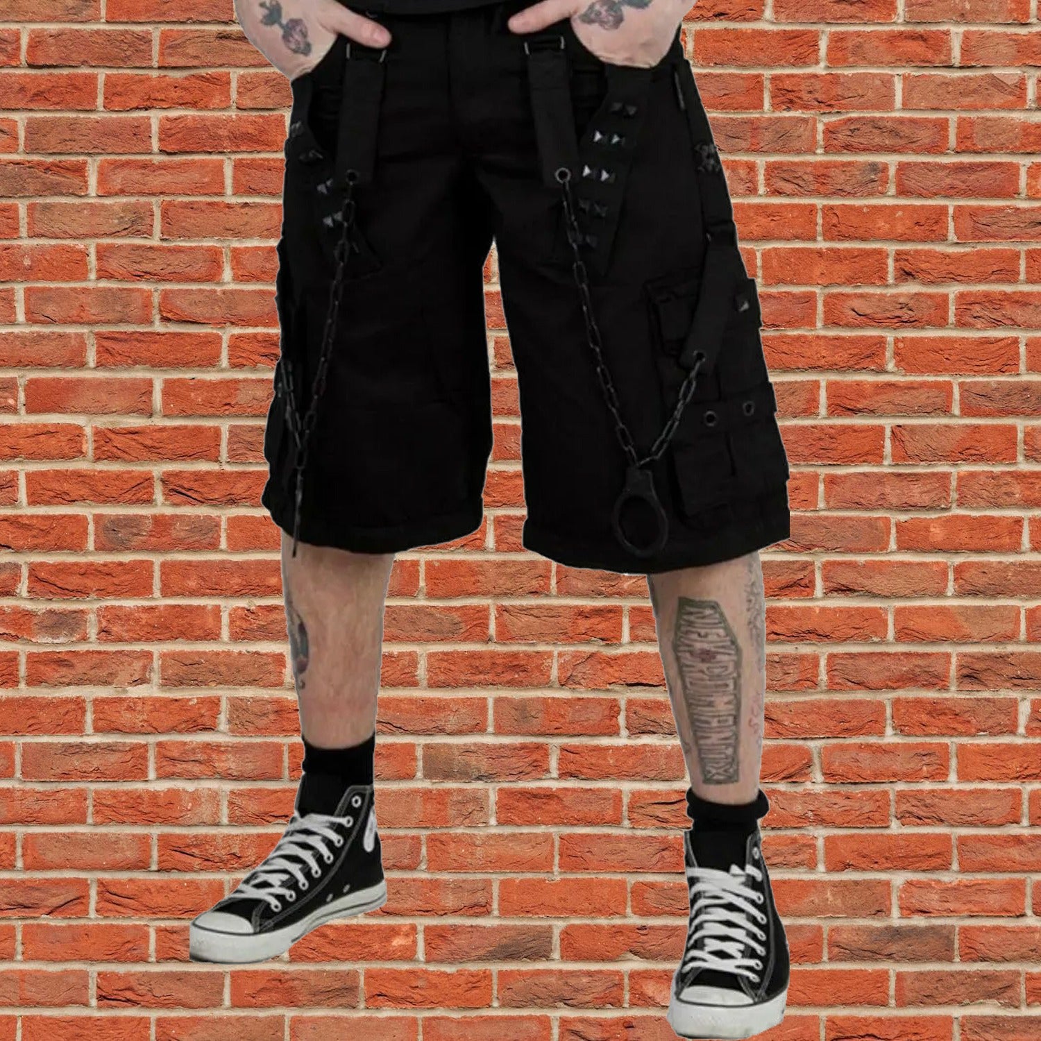 Prime Quality Handmade Gothic Bondage Black Skater Men's Short Alternative Punk Rock Emo Shorts/USA