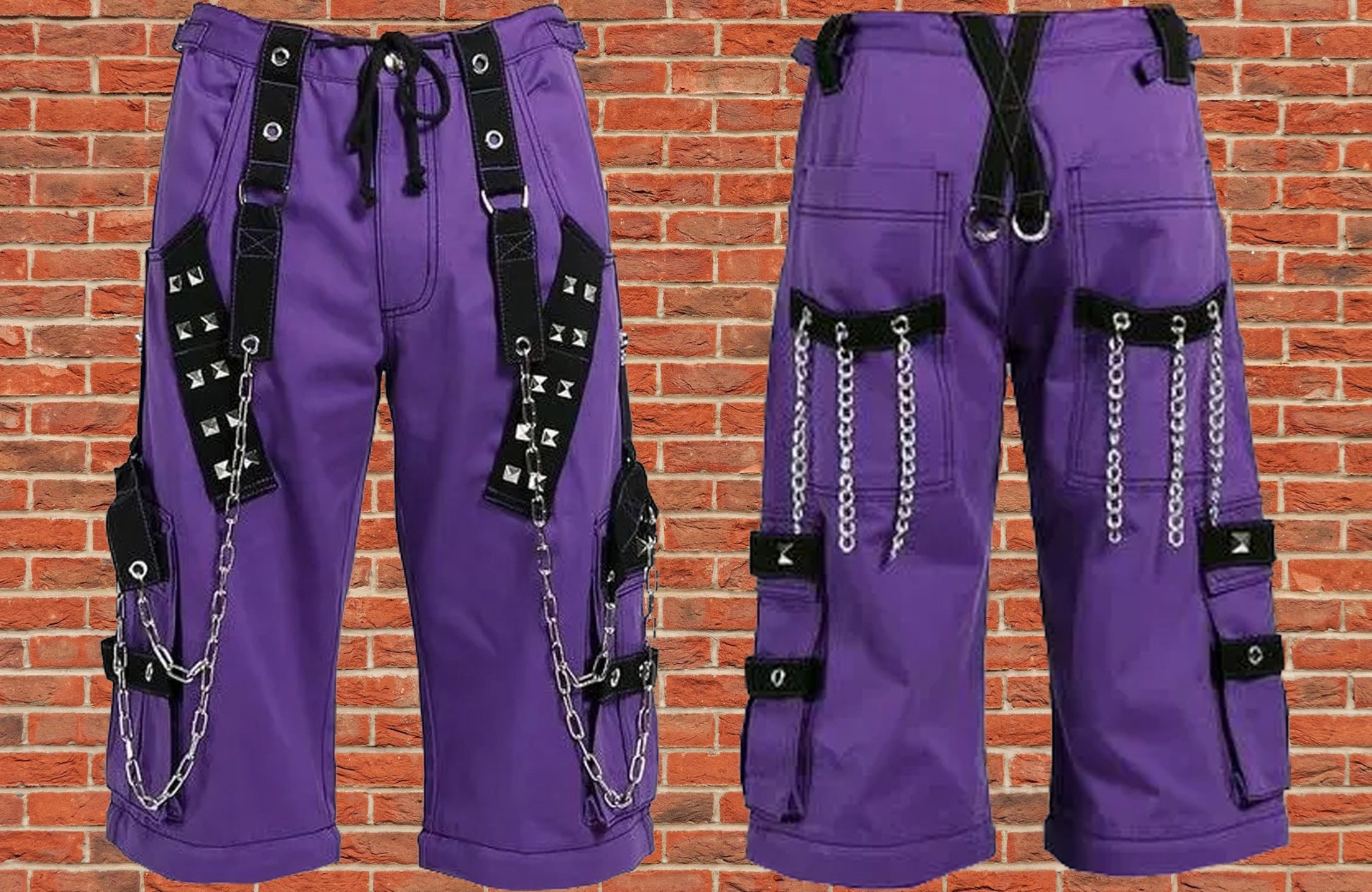 Gothic Bondage Handmade Men Short Alternative Punk Rock Transformer Trouser Purple Baggy