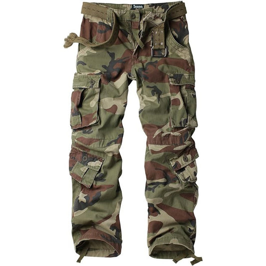 AKARMY Men's Cotton Casual Military Army Camo Combat Work Cargo Pants with 8 Pockets