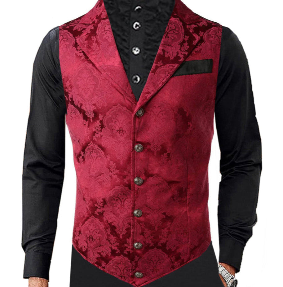 Handmade Red Men's Victorian Suit Gentleman Vest Steampunk Gothic Waistcoat/Usa