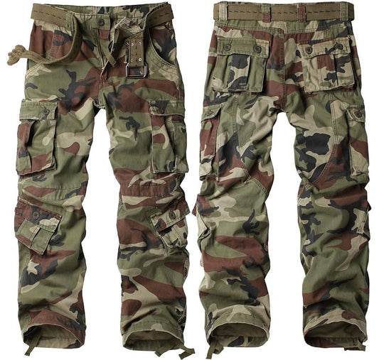 AKARMY Men's Cotton Casual Military Army Camo Combat Work Cargo Pants with 8 Pockets