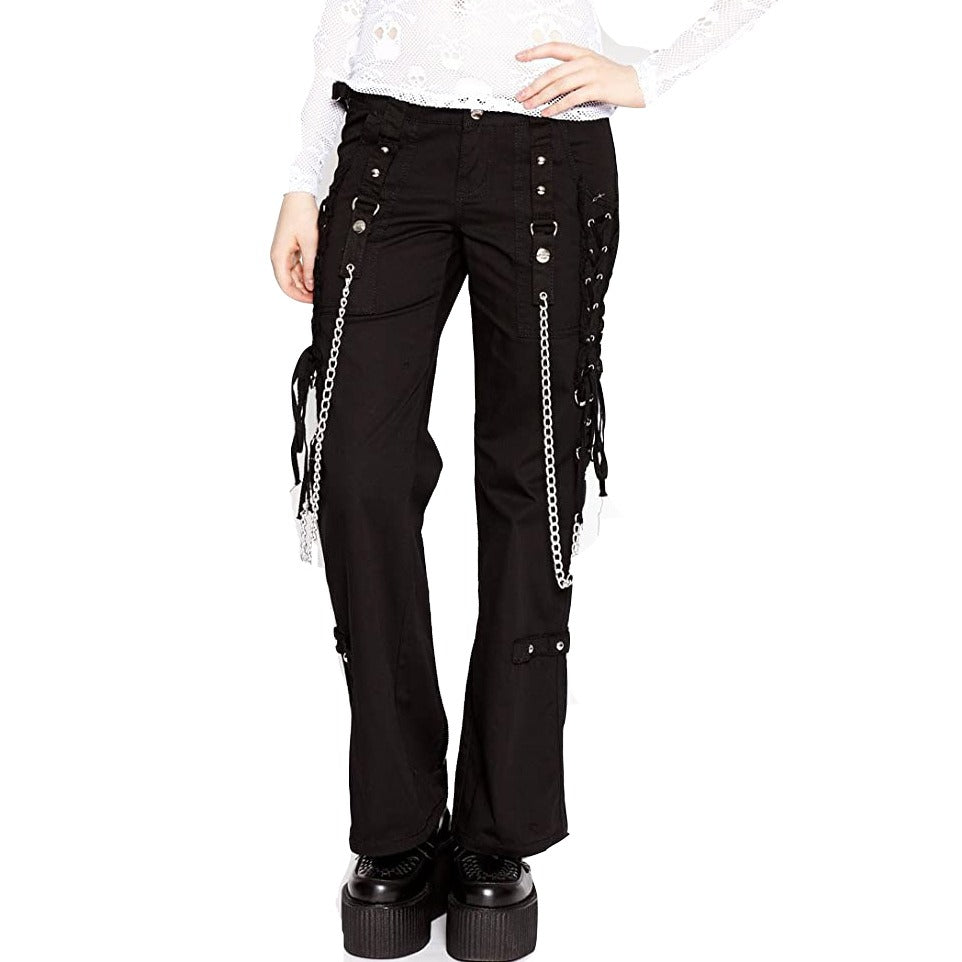 Women Gothic Rave Black Chain Rock Star Straps Metal Punk Show Pants
