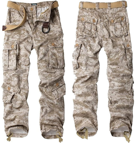 AKARMY Men's Cotton Casual Military Army Camo Combat Work Cargo Pants with 8 Pockets