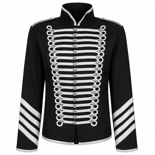 Prime Quality Handmade Men's Gothic Military Hussar Jacket Black Silver/USA